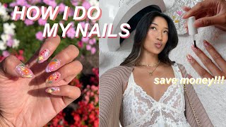 HOW I DO MY NAILS AT HOME  aesthetic  pinterest inspired nails budget friendly [upl. by Alathia]