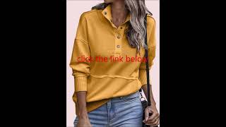 SHEWIN Womens Sweatshirt Casual Long Sleeve Lightweight Sweatshirts Button Loose Pullover Tops [upl. by Fillbert]