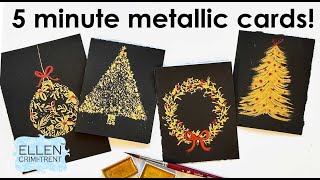 EASY 5 minute Metallic Watercolor Holiday Cards [upl. by Lorita]