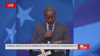 Former coach for US airman shot and killed by Florida deputy speaks at funeral [upl. by Esirehs]