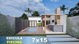 Projeto de Edícula com Piscina e Churrasqueira Terreno de 7x15 Tour pela Edícula │ Pool House [upl. by Prudy]