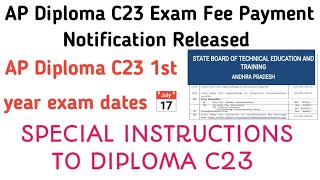 ap diploma C23 fee payment notification released diploma C23 first year exam dates ap diploma C23 [upl. by Nossila]