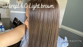 HOW TO COLOR YOUR HAIR AT HOME LOreal 60 LIGHT BROWN ellen James Vlogs [upl. by Siuqcram]