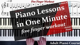 Piano Lessons in One Minute Lesson 8 five finger workout [upl. by Haelak]