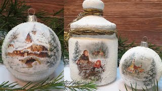 EASY CHRISTMAS ORNAMENTS DIY ❄️ IDEAS TO RECYCLE GLASS JAR ❄️ SNOW EFFECT BAUBLES Kitchen Decor [upl. by Dnalra]