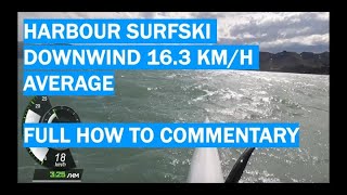 Surf Ski Down Wind 163 Kmh Ave harbour paddle Full commentary speed HR dashboard [upl. by Eilsel]