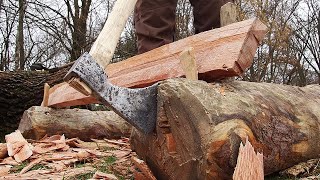 Making a wooden board from a log with one single axe  The Medieval Way [upl. by Iene500]