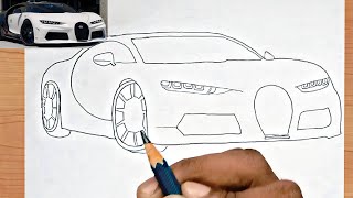 Bugatti Car Drawing 🔥With Simple Steps  Bugatti Chiron  Sports Car Drawing  With only 2 pencils✏️ [upl. by Aleksandr]