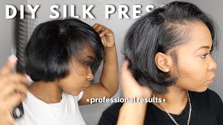 HOW TO SILK PRESS ON NATURAL HAIR AT HOME  TRIM  CURLY TO STRAIGHT  PROFESSIONAL RESULTS [upl. by Haymes]