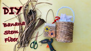 DIY basket with banana stem fiber Handmade craft Just craft ideas [upl. by Frankie342]