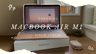 ✨ MacBook Air M1 Gold Unboxing  Accessories amp Setup  Gold [upl. by Mastrianni]