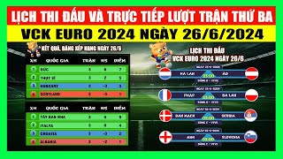 Lịch Thi Đấu Và Trực Tiếp Lượt Trận Thứ Ba VCK Euro 2024 Ngày 266  Kết Quả Bảng Xếp Hạng Mới Nhất [upl. by Adley]