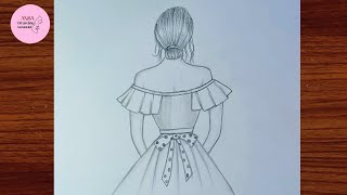 how to draw girl backside drawing  sketch of a girl  beautiful girl drawing [upl. by Myles]