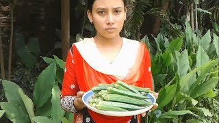 village food  Ladies finger with sorisha bata curry recipe prepared by street village food [upl. by Mast]