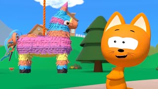 Pinata Surprise Egg and the Blue Tractor  MeowMeow Kitty presents games for kids [upl. by Hailat]