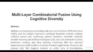 Multi Layer Combinatorial Fusion Using Cognitive Diversity [upl. by Tekla]