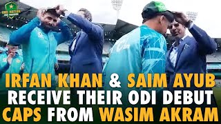 Muhammad Irfan Khan and Saim Ayub receive their ODI debut caps from Wasim Akram 🧢💫  PCB  MA2A [upl. by Avivah]