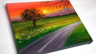 Sunset Painting  Landscape Painting For Beginners [upl. by Anig]