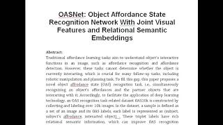 OASNet Object Affordance State Recognition Network With Joint Visual Features and Relational Semant [upl. by Gnos]