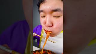 Fire Noodles spam kimchi Giant t bone steak funny eating Mukbang 😂😂 shorts [upl. by Eanej455]