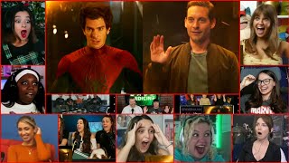 SpiderMan No Way Home Andrew Garfield and Tobey Maguire entry scene Reaction Compilation [upl. by Nesyaj]