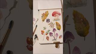 AQUARELLE TUTO  Comment peindre des feuilles et champignons à l’aquarelle démo [upl. by Alenas]