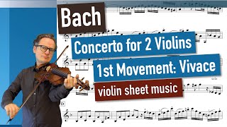 Bach Double Violin Concerto in D minor 1st Movement Vivace BWV 1043 Violin 1 violin sheet music [upl. by Renaxela]