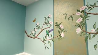 How to paint a chinoiserie hummingbird Mural [upl. by Hurwitz91]