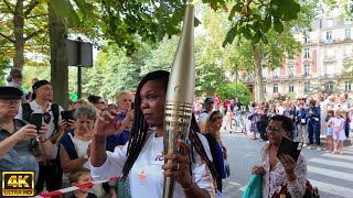 Passage de La flamme olympique  Paris 17e MarieJosé Pérec Kareen Guiock Thuram Lilian Thuram [upl. by Eladnwahs]