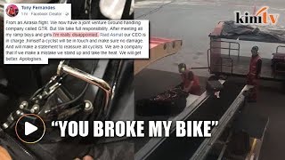 Passenger watches in horror as baggage handlers break her bike [upl. by Rosol]