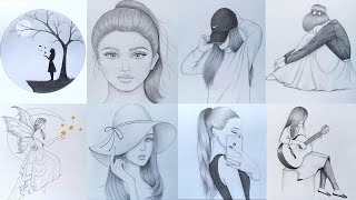 8 easy girl drawing ideas  part 1   Pencil sketch Tutorials  Art Videos [upl. by Attenod788]