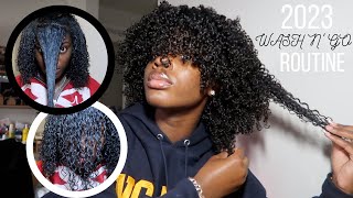 WASH N GO ON 3C4A HAIR  CUTTING CURLY BANGS  DEFINED CURLS  STRETCHING  2023 [upl. by Barbur]