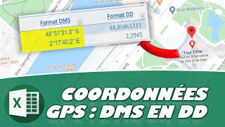 COMMENT CONVERTIR DES COORDONNÉES GPS DEGRÉS MINUTES SECONDES DMS EN DEGRÉS DÉCIMAUX DD EXCEL [upl. by Aisyat375]