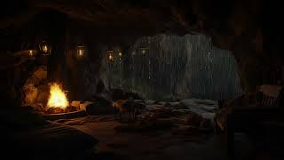 Cozy Ambience with Heavy Rainfall 🌧️ Rainstorms on Cave amp Fireplace Sounds for Deep Sleep Relax [upl. by Nylehtak]