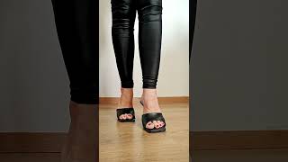 Black leggings  black mules tryon mules leggings feet [upl. by Hoyt394]