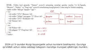 ATTESTATSIYA 2024  HTML  PYTHON 8 qism [upl. by Kcinom736]