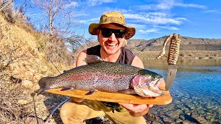 THICK Rainbow Trout Catch amp Cook FIRE ROASTED [upl. by Adlecirg]