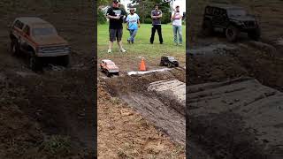 RC mud bog drag race with crawler trucks [upl. by Nisaj205]