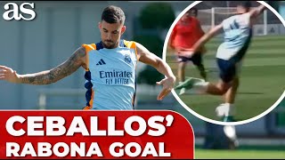 DANI CEBALLOS scores jawdropping RABONA GOAL in REAL MADRID training [upl. by Yerfej]