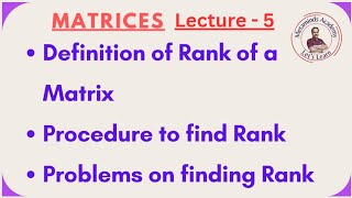 Rank of a Matrix Lecture 5  Definition  Procedure to find  Solved Problems  Metaminds [upl. by Jean]