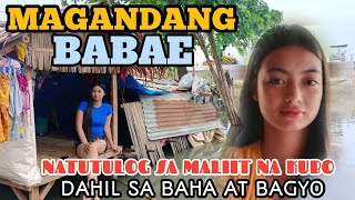 MAGANDANG BABAE NATUTULOG SA MALIIT NA KUBO WALANG DING DING BAHA ANG PALIGID DAHIL BAGYONG ENTING [upl. by Stanfill]