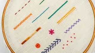 TOP 12 STITCHES IN HAND EMBROIDERY  Tutorial for Beginners [upl. by Dnar]