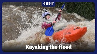 Kayaker braves flooded Dunedin river [upl. by Eseuqram]