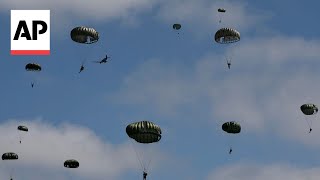 Parachutists recreate DDay jumps in Normandy to mark 80th anniversary [upl. by Ecnerewal]