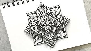 3D Square Floral Mandala Drawing  Easy and Step by Step Mandala Art [upl. by Analaj898]