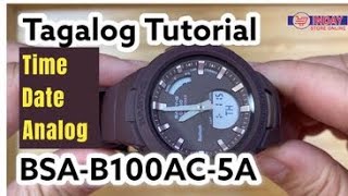 Casio BSAB100AC5A Paano e adjust and TIME DATE and ANALOG pagkatapos palitan ang battery [upl. by Noned]