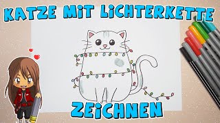 Katze mit Lichterkette einfach malen für Kinder  ab 6 Jahren  Malen mit Evi  deutsch [upl. by Travax]