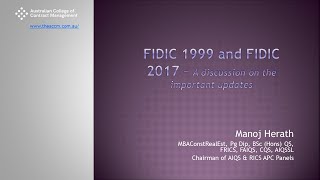 An Introduction to Fidic 2017  Evolution from FIDIC 1999  ACCM [upl. by Adlare]