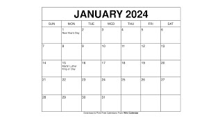 Free Printable January 2024 Calendar Templates With Holidays  Wiki Calendar [upl. by Hyozo515]