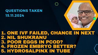 Questions Taken16112024 1 One IVF failed2 Nil Shukranu3 eggs in PCOD4 FET5 Hydrosalpinx [upl. by Annaeel]